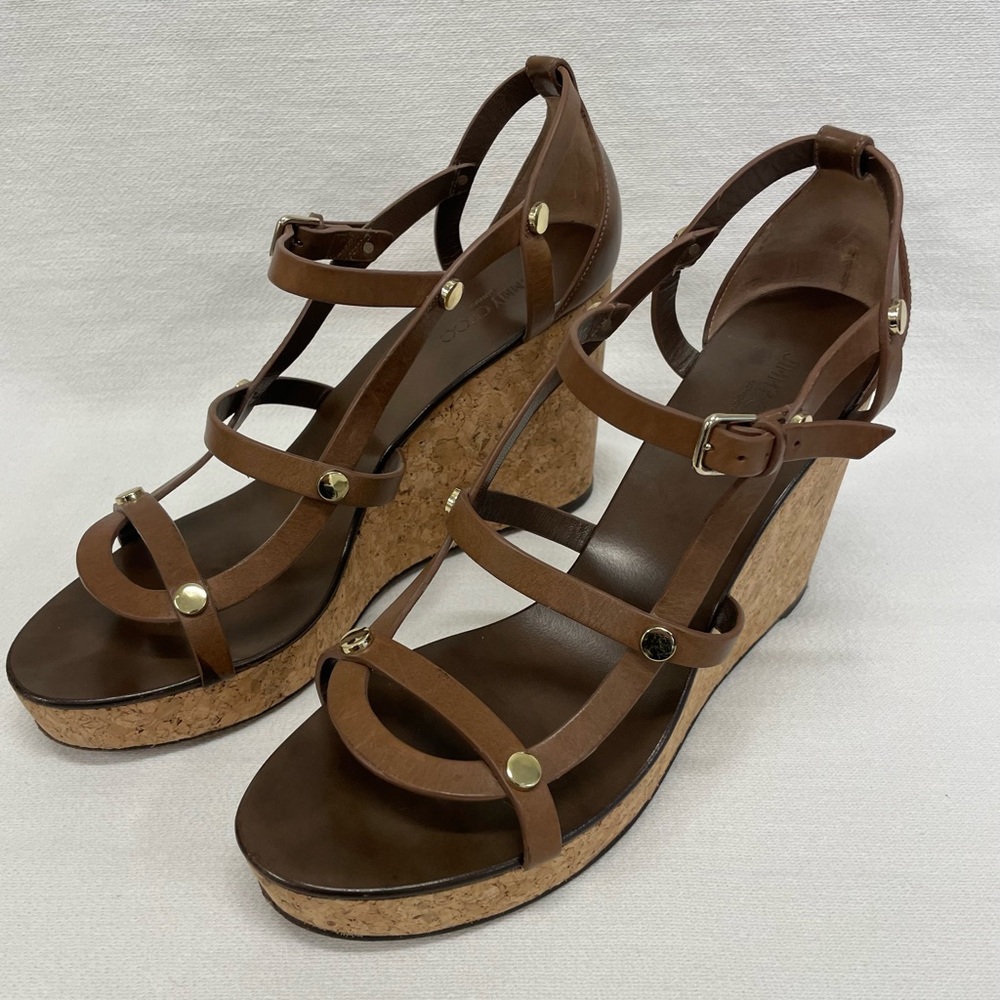 Jimmy Choo Nerissa Brown Leather Wedges - size -10